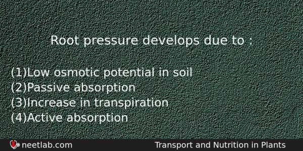 Root Pressure Develops Due To Biology Question 