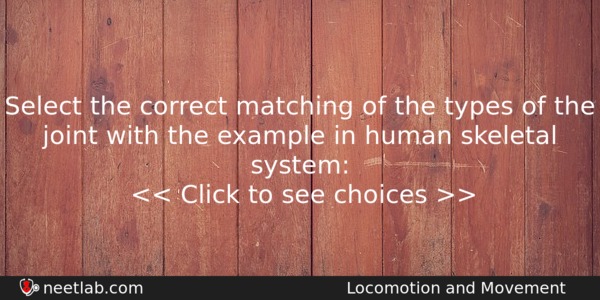 Select The Correct Matching Of The Types Of The Joint Biology Question 