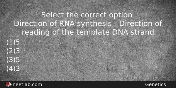 Select The Correct Option Direction Of Rna Synthesis Direction Biology Question 