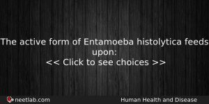 The Active Form Of Entamoeba Histolytica Feeds Upon Biology Question
