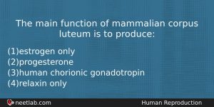 The Main Function Of Mammalian Corpus Luteum Is To Produce Biology Question