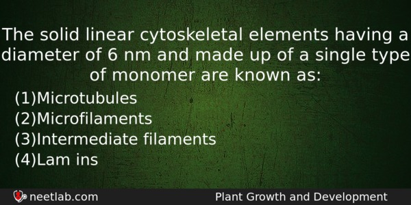 The Solid Linear Cytoskeletal Elements Having A Diameter Of 6 Biology Question 