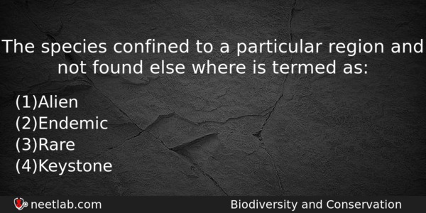 The Species Confined To A Particular Region And Not Found Biology Question 