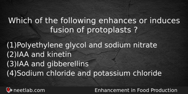 Which Of The Following Enhances Or Induces Fusion Of Protoplasts Biology Question 