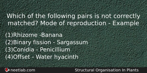 Which Of The Following Pairs Is Not Correctly Matched Mode Biology Question 