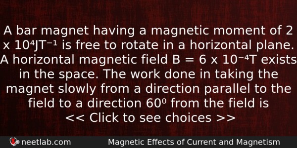 A Bar Magnet Having A Magnetic Moment Of 2 X Physics Question 
