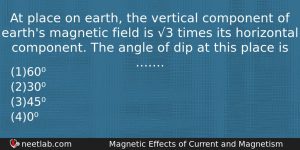 At Place On Earth The Vertical Component Of Earths Magnetic Physics Question