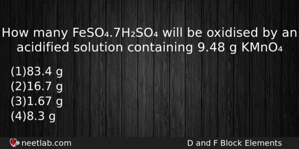 How Many Feso7hso Will Be Oxidised By An Acidified Solution Chemistry Question 