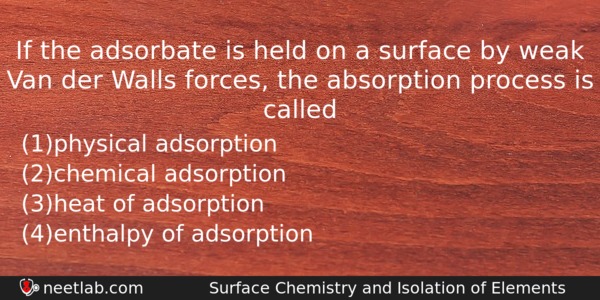 If The Adsorbate Is Held On A Surface By Weak Chemistry Question 