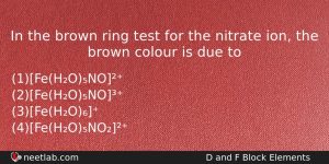 In The Brown Ring Test For The Nitrate Ion The Chemistry Question