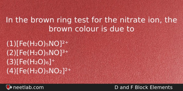 Brown coloured ring formed in nitrate test has formula  `[Fe(H_(2)O)_(5)NO]SO_ - YouTube