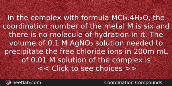In The Complex With Formula Mcl4ho The Coordination Number Of Chemistry Question 