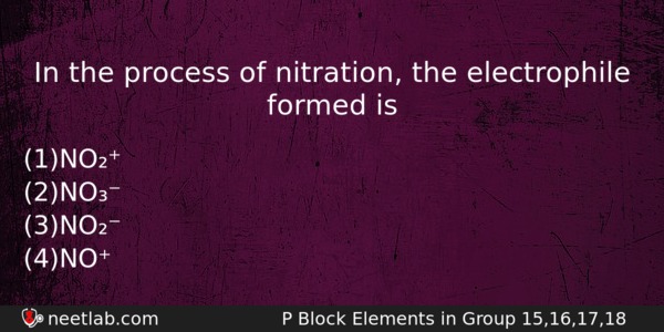In The Process Of Nitration The Electrophile Formed Is Chemistry Question 