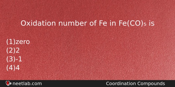 Oxidation Number Of Fe In Feco Is Chemistry Question 