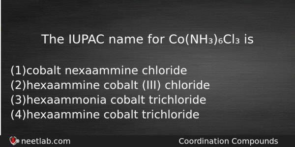 The Iupac Name For Conhcl Is Chemistry Question 