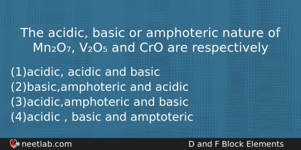 The Acidic Basic Or Amphoteric Nature Of Mno Vo And Chemistry Question 