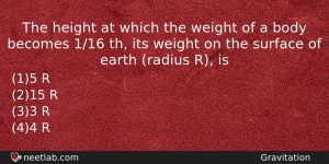 The Height At Which The Weight Of A Body Becomes Physics Question