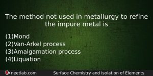 The Method Not Used In Metallurgy To Refine The Impure Chemistry Question