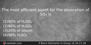 The Most Efficient Agent For The Absorption Of So Is Chemistry Question