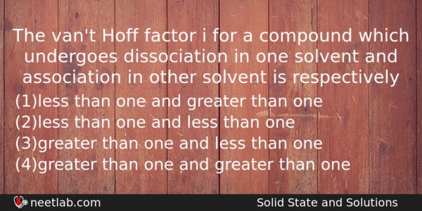 The Vant Hoff Factor I For A Compound Which Undergoes Chemistry Question 