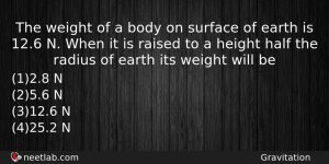 The Weight Of A Body On Surface Of Earth Is Physics Question