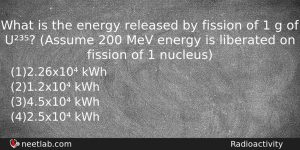What Is The Energy Released By Fission Of 1 G Physics Question