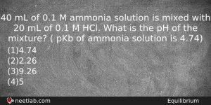 40 Ml Of 01 M Ammonia Solution Is Mixed With Chemistry Question