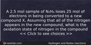 A 25 Mol Sample Of Nh Loses 25 Mol Of Chemistry Question