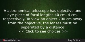 A Astronomical Telescope Has Objective And Eyepiece Of Focal Lengths Physics Question