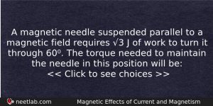 A Magnetic Needle Suspended Parallel To A Magnetic Field Requires Physics Question