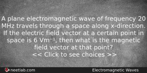 A Plane Electromagnetic Wave Of Frequency 20 Mhz Travels Through Physics Question