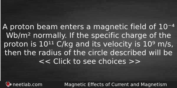 A Proton Beam Enters A Magnetic Field Of 10 Wbm Physics Question 