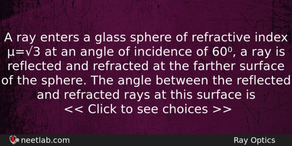 A Ray Enters A Glass Sphere Of Refractive Index 3 Physics Question 