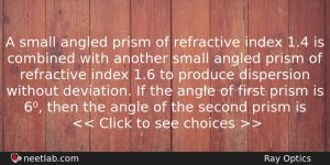 A Small Angled Prism Of Refractive Index 14 Is Combined Physics Question
