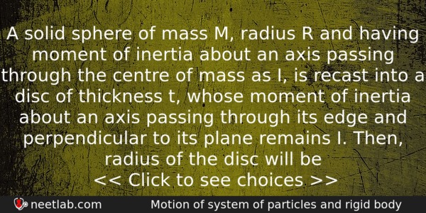 A Solid Sphere Of Mass M Radius R And Having Physics Question 