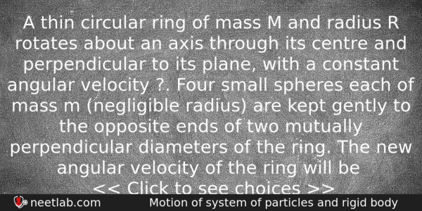 A thin circular ring of mass M and radius R rotates about an axis through  its centre - NEETLab