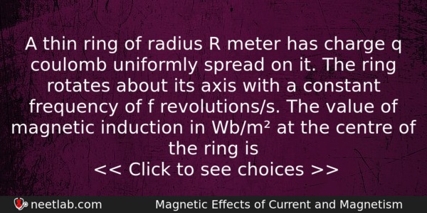 A Thin Ring Of Radius R Meter Has Charge Q Physics Question 