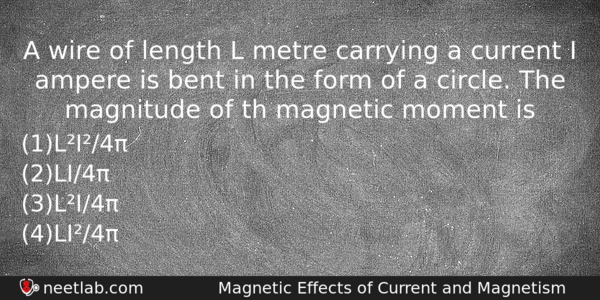 A Wire Of Length L Metre Carrying A Current I Physics Question 