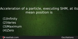 Acceleration Of A Particle Executing Shm At Its Mean Position Physics Question
