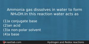 Ammonia Gas Dissolves In Water To Form Nhohin This Reaction Chemistry Question