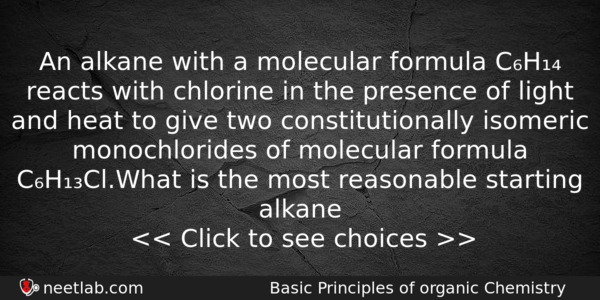 An Alkane With A Molecular Formula Ch Reacts With Chlorine Chemistry Question 