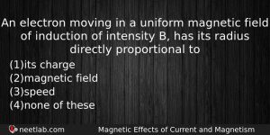An Electron Moving In A Uniform Magnetic Field Of Induction Physics Question