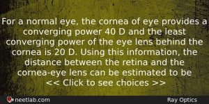 For A Normal Eye The Cornea Of Eye Provides A Physics Question