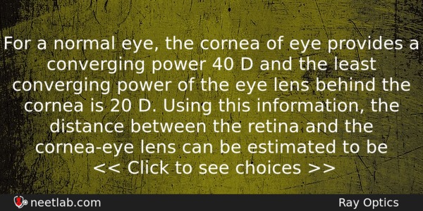 For A Normal Eye The Cornea Of Eye Provides A Physics Question 