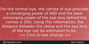 For The Normal Eye The Cornea Of Eye Provides A Physics Question