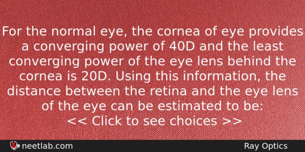 For The Normal Eye The Cornea Of Eye Provides A Physics Question 
