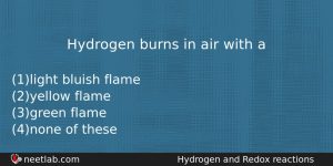 Hydrogen Burns In Air With A Chemistry Question
