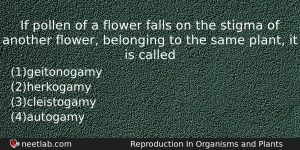 If Pollen Of A Flower Falls On The Stigma Of Biology Question