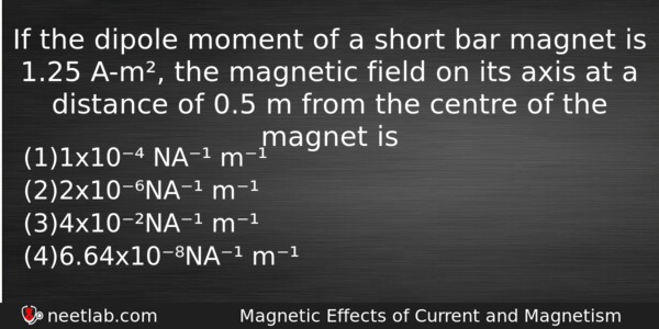 If The Dipole Moment Of A Short Bar Magnet Is Physics Question 