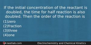 If The Initial Concentration Of The Reactant Is Doubled The Chemistry Question